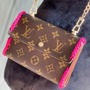 Authentic Louis Vuitton International Wallet Reworked Pink Suede Boho Detail